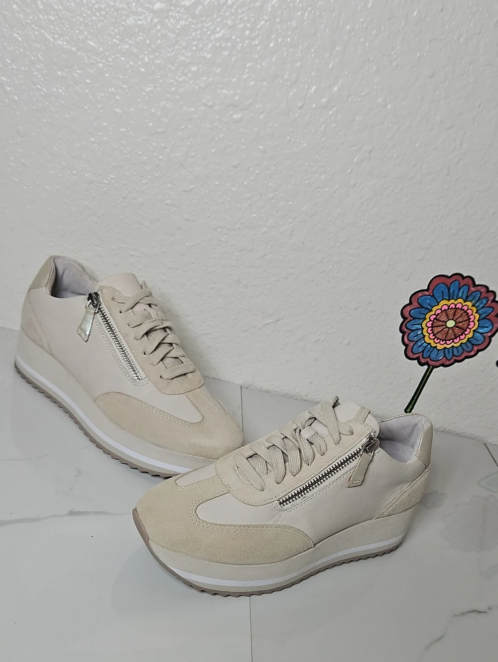 Johnston & Murphy Leather Gracie Platform Sneakers With Side Zip Detail